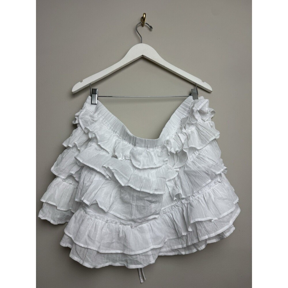 H&M Womens Ruffle Ultra Mini Skirt Size 2XL White Cotton Drawstring - Picture 3 of 5